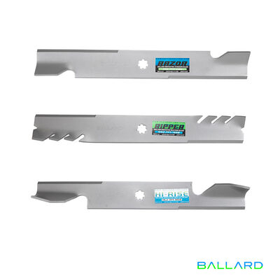 Silver Mower Blades:  18 5/8" Long,  2.5" Wide,  7 PT Star Center Hole, Thickness- .203"(Three Blades)